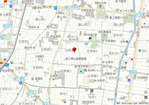 大阪市生野区生野東、中古一戸建ての地図画像です