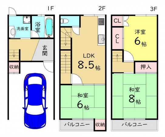 大阪市生野区生野東、中古一戸建ての間取り画像です