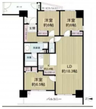大阪市鶴見区鶴見、マンションの間取り画像です