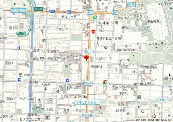 大阪市城東区古市、マンションの地図画像です