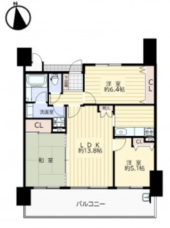 大阪市旭区高殿、マンションの間取り画像です