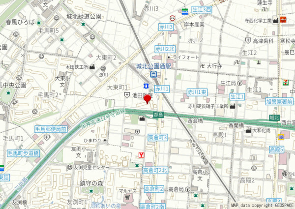 大阪市都島区大東町、マンションの地図画像です