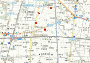 大阪市東成区玉津、中古一戸建ての地図画像です