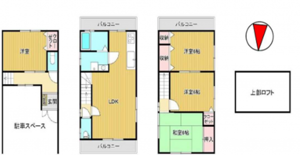 大阪市東成区玉津、中古一戸建ての間取り画像です