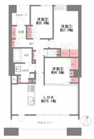 大阪市鶴見区放出東、マンションの間取り画像です