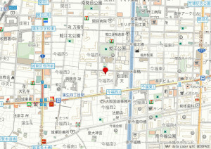 大阪市城東区今福西、マンションの地図画像です