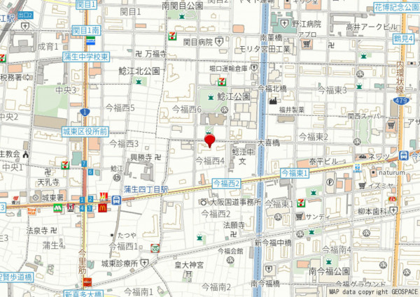 大阪市城東区今福西、マンションの地図画像です