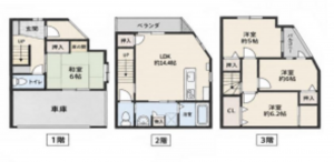 大阪市城東区東中浜、中古一戸建ての間取り画像です
