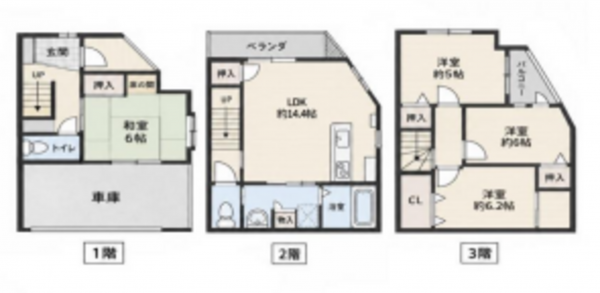 大阪市城東区東中浜、中古一戸建ての間取り画像です