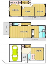 大阪市生野区巽東、中古一戸建ての間取り画像です