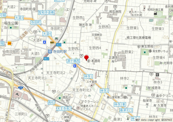 大阪市生野区生野西、中古一戸建ての地図画像です