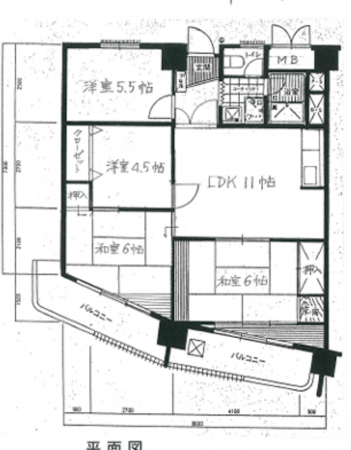 大阪市鶴見区今津中、マンションの間取り画像です
