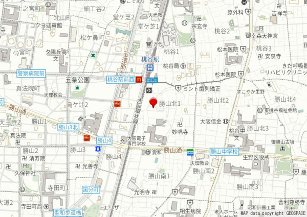 大阪市生野区勝山北、中古一戸建ての地図画像です