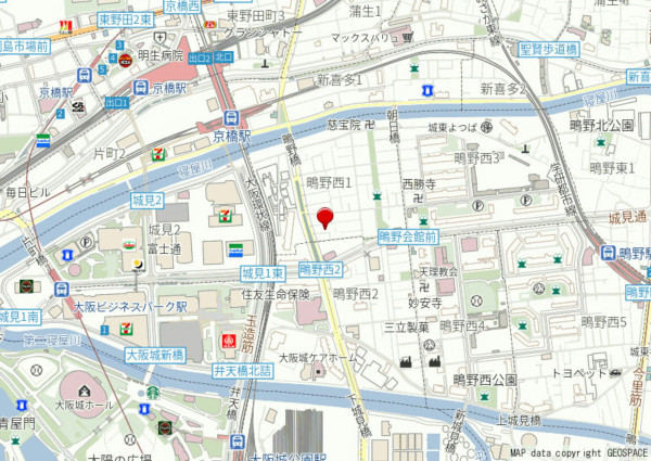大阪市城東区鴫野西、中古一戸建ての地図画像です