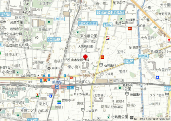 大阪市東成区東小橋、中古一戸建ての地図画像です