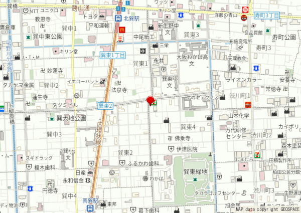 大阪市生野区巽東、中古一戸建ての地図画像です