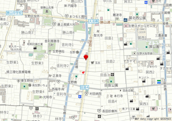 大阪市生野区舎利寺、中古一戸建ての地図画像です