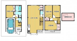 大阪市東成区東今里、中古一戸建ての間取り画像です
