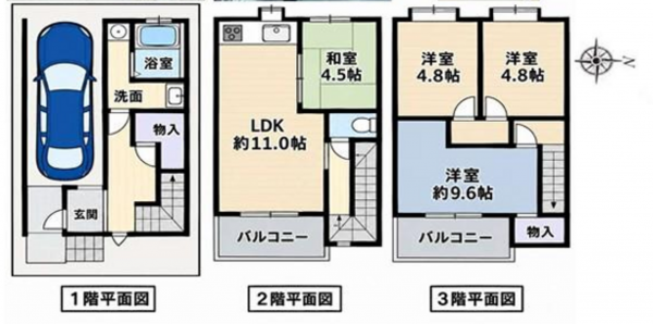 大阪市鶴見区諸口、中古一戸建ての間取り画像です