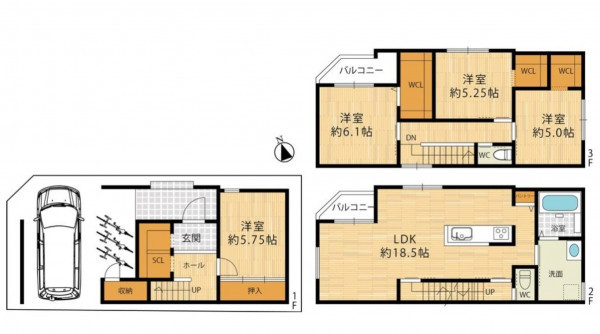 大阪市旭区新森、新築一戸建ての間取り画像です