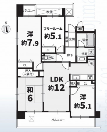 大阪市都島区都島北通、マンションの間取り画像です