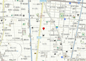 大阪市生野区中川、中古一戸建ての地図画像です