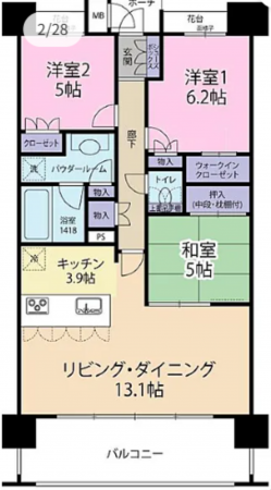 宮崎市老松、マンションの間取り画像です