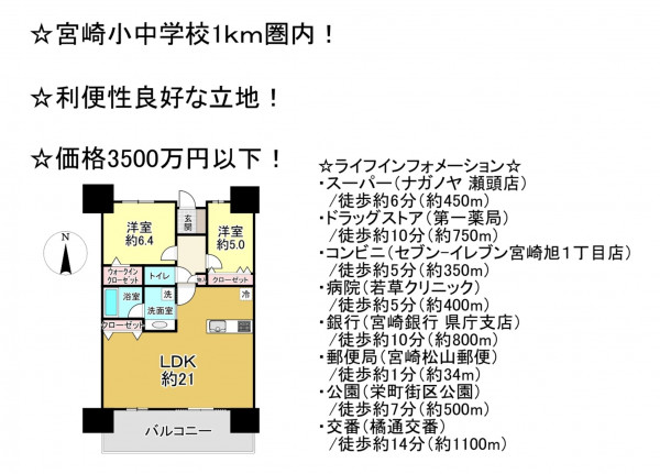 宮崎市旭、マンションの間取り画像です
