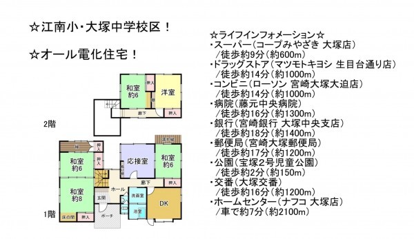 宮崎市江南、中古一戸建ての間取り画像です