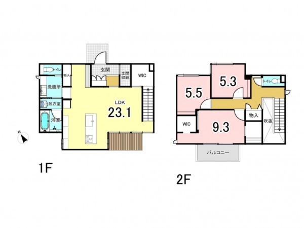 松阪市大黒田町、新築一戸建ての間取り画像です