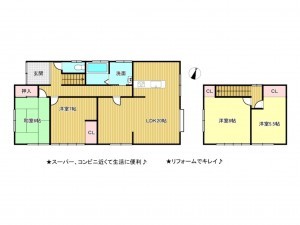 松阪市五反田町、中古一戸建ての間取り画像です