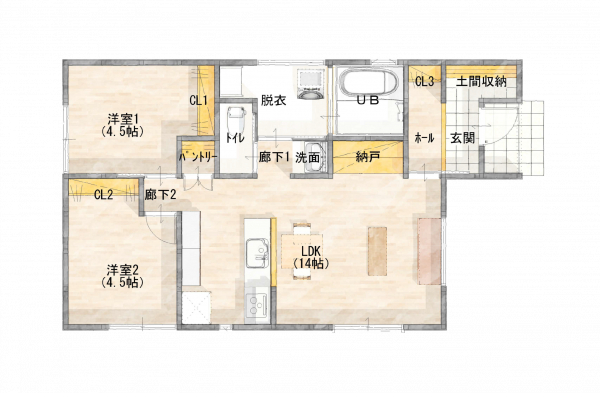 松阪市新座町、新築一戸建ての間取り画像です