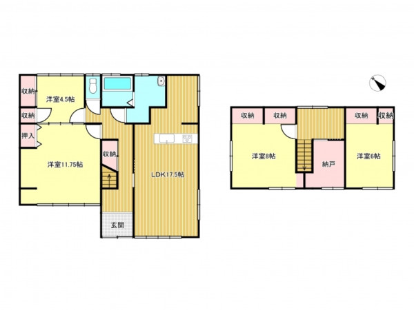 松阪市日丘町、中古一戸建ての間取り画像です
