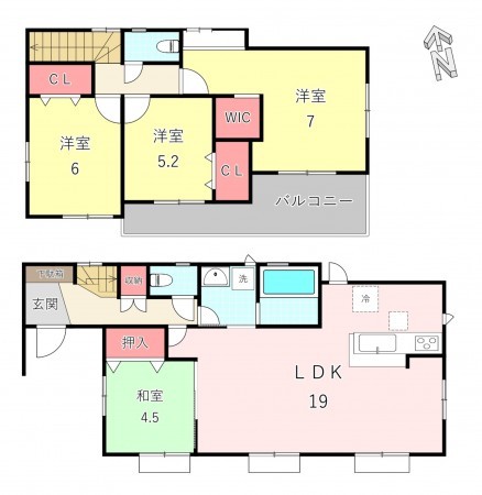 古賀市新久保、新築一戸建ての間取り画像です