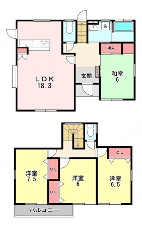 古賀市天神、中古一戸建ての間取り画像です