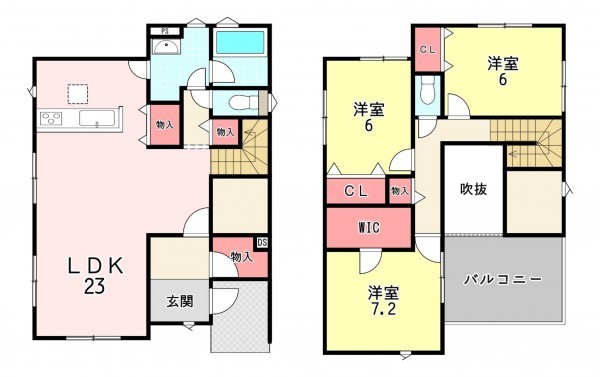 福津市津屋崎、新築一戸建ての間取り画像です