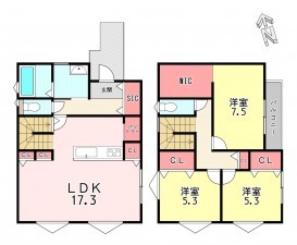 福津市津屋崎、新築一戸建ての間取り画像です