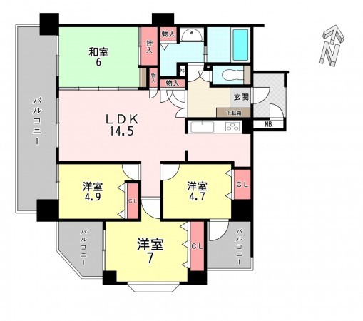 福津市花見の里、マンションの間取り画像です