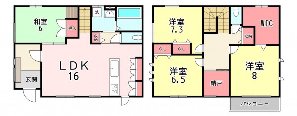 宗像市自由ケ丘南、中古一戸建ての間取り画像です