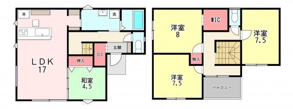 古賀市中央、新築一戸建ての間取り画像です