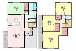 宗像市公園通り、中古一戸建ての間取り画像です