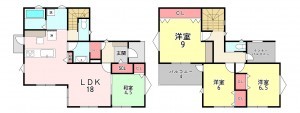 福津市宮司ヶ丘、新築一戸建ての間取り画像です