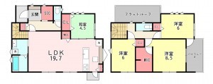 福津市宮司ヶ丘、新築一戸建ての間取り画像です