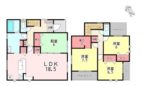 福津市津屋崎、新築一戸建ての間取り画像です