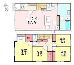 福津市花見の里、新築一戸建ての間取り画像です