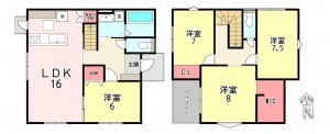 福津市宮司ヶ丘、新築一戸建ての間取り画像です