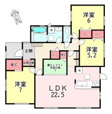 福津市津屋崎、新築一戸建ての間取り画像です