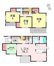 福津市津屋崎、新築一戸建ての間取り画像です