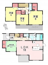 福津市津屋崎、新築一戸建ての間取り画像です