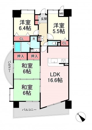 福津市中央、マンションの間取り画像です